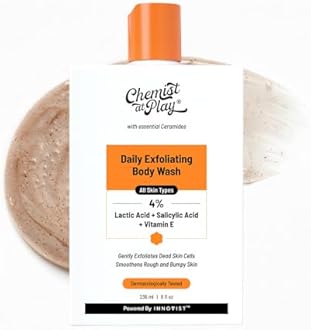 Chemist At Play Exfoliating Body Wash 236ml | Removes Tan, Fights Body Acne, Strawberry Skin | 4% (Salicylic Acid, Vitamin E & Lactic Acid) + Under-Arm Roll-On, Aqua Fragrance | Prevent Dry, Rough, Bumpy Skin, Brightens Skin & Exfoliates Underarm| For Men & Women | 40ml