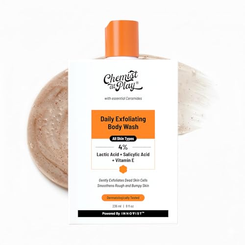 Chemist At Play Exfoliating Body Wash 236ml | Removes Tan, Fights Body Acne, Strawberry Skin | 4% (Salicylic Acid, Vitamin E & Lactic Acid) + Under-Arm Roll-On, Aqua Fragrance | Prevent Dry, Rough, Bumpy Skin, Brightens Skin & Exfoliates Underarm| For Men & Women | 40ml