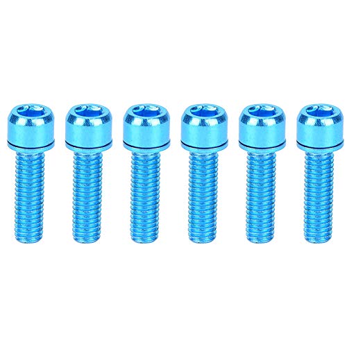 6Pcs Bicycle Stem Bolts, M5/x18 Magnetic Steel Fixing Screws with Washers for Mountain Bike Brake Caliper Bicycles MTB(Blue)