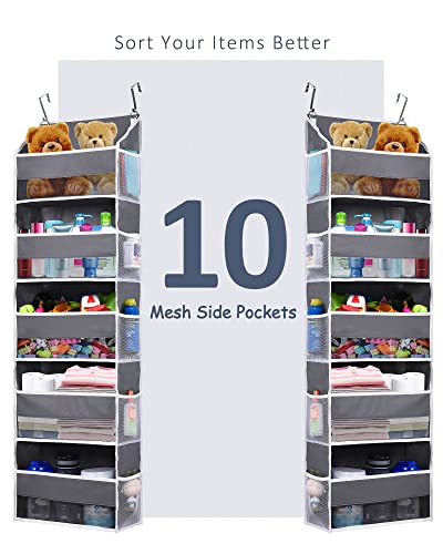 ULG Over Door Organizer with 5 Large Pockets 10 Mesh Side Pockets, 44 lbs Weight Capacity Hanging Storage Organizer with Clear Window for Bedroom Nursery, Kids Toys, Shoes, Diapers, Dark Grey (1 Pack) - Thumbnail 6