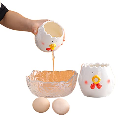 EJOTSTSD Cute Egg Separator, Ceramics Country Chicken Egg Yolk White Separator, Household Egg Filter Splitter, Funny Practical Kitchen Cooking Baking Cake Gadget Tool, Dishwasher Safe, Red