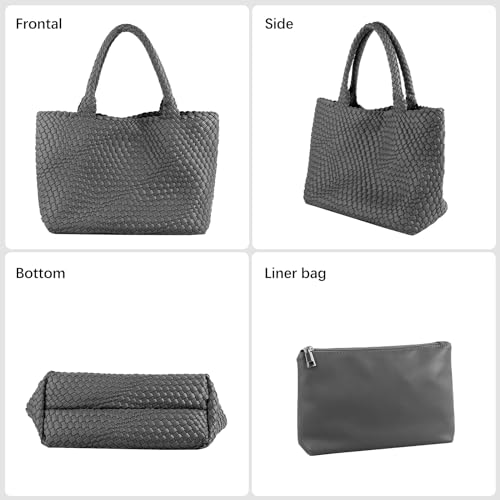 Image of Woven Tote Bag Womens Purse Vegan Leather Shoulder Handbags Fashion Summer Beach Tote Bags Large Travel Totes