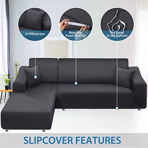 La Meack Sectional Couch Covers, Super Stretch L Shape Sofa Covers With 2Pcs Pillowcases, Washable Slipcovers Protector For Dog Cat Pets Kids Children (3 Seat Sofa + 3 Seat Chaise, Dark Grey) #TOP4
