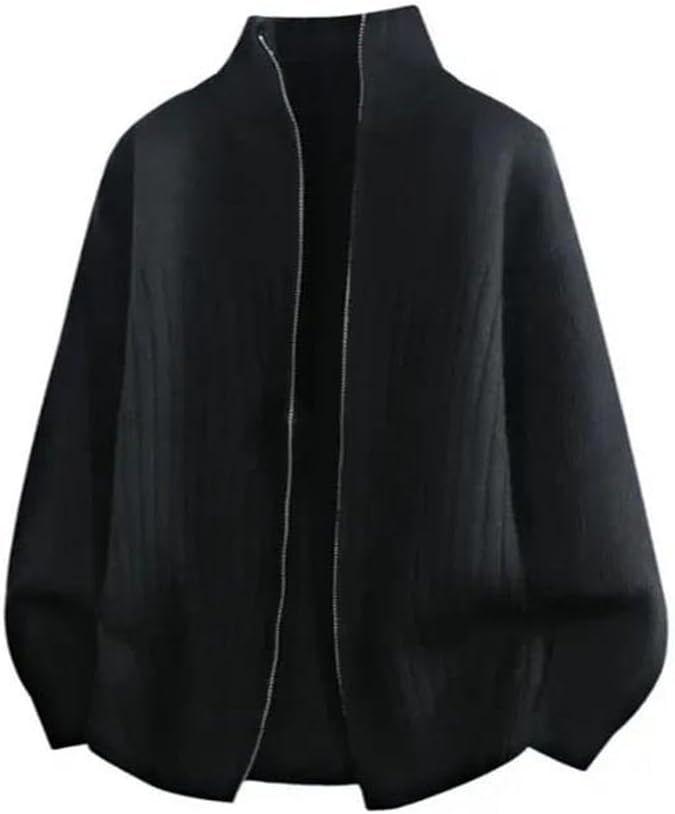 Men's Zipper Knitted Cardigan Men's Casual Winter Outerwear High Collar Solid Color Slim Fit Sweater