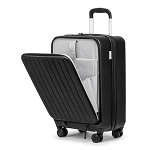 Carry On Luggage with Front Pocket,Lightweight PC Hardside Carry On Suitcase with Double Spinner Wheels Built-in TSA Lock,Black
