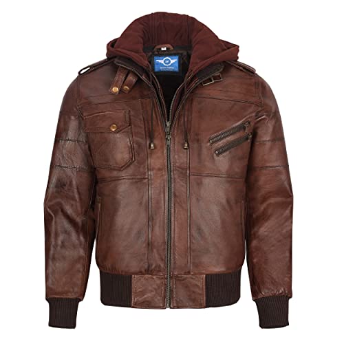 Image of Men's Leather Jacket Removable Hood | leather jacket Men | Black Leather Motorcycle Jacket
