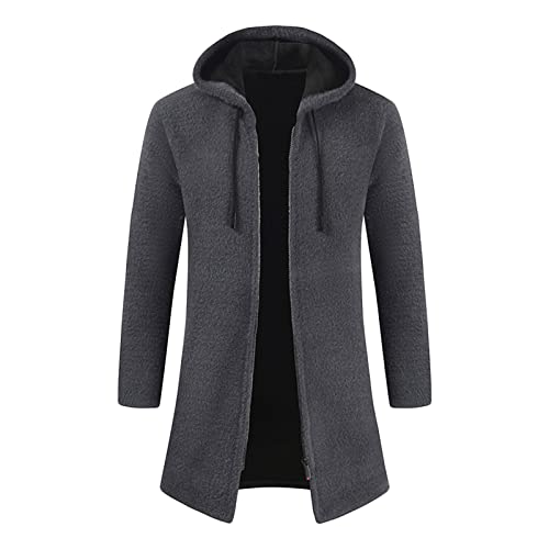 Men's Zip Up Long Cardigan Sweater Open Front Hooded Knitted Cardigans Winter Warm Longline Slim Fit Knit Coat (Grey,XX-Large)