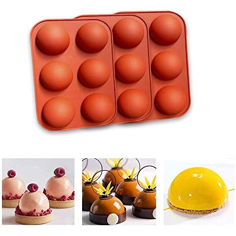 MIRFURT 6 Cavity Medium Semi Circular Silicone Mold,Half Sphere Silicone Baking Molds for Making Chocolate, Cake, Jelly and Dome Mousse Cover