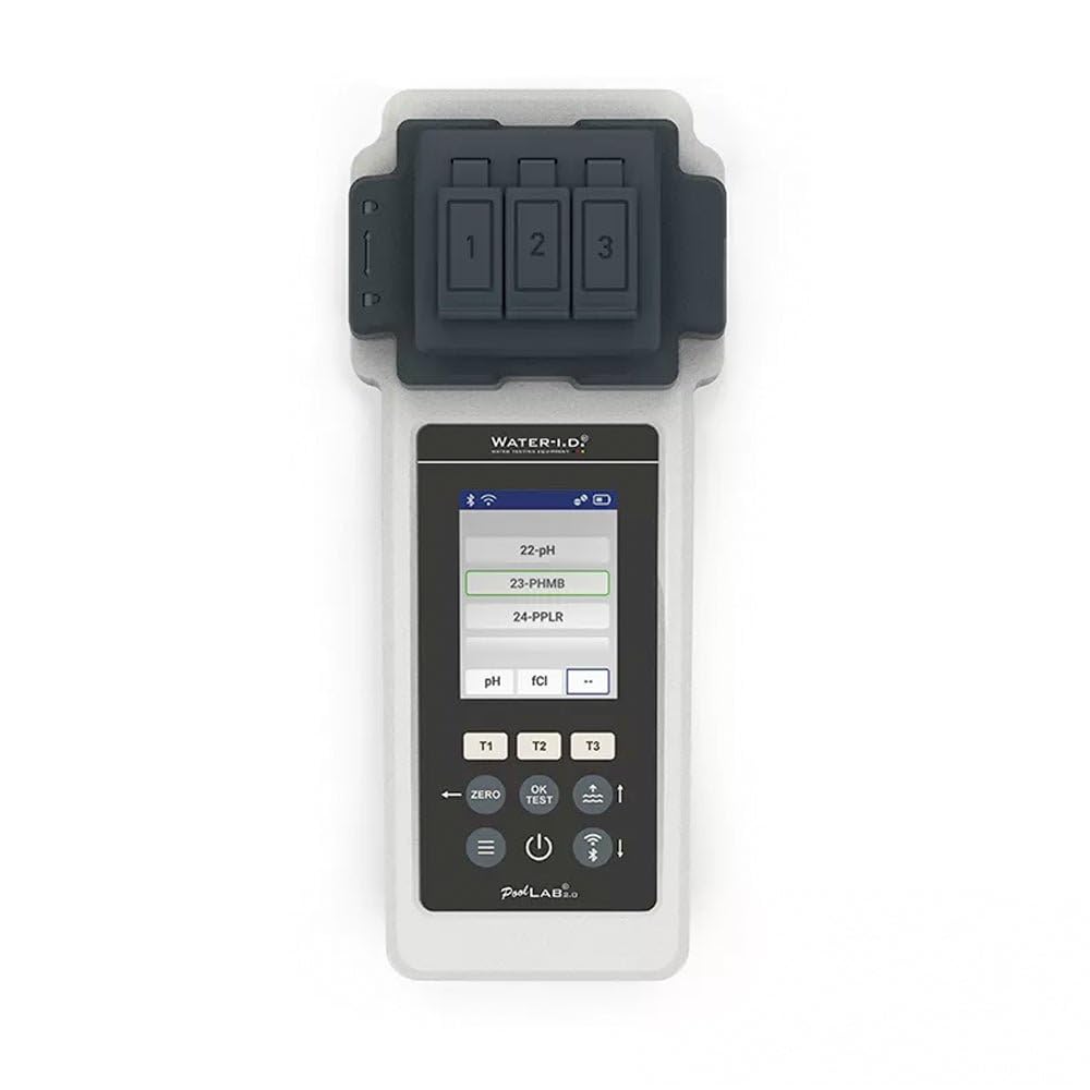 PoolLAB 2.0 Fotómetro Digital para Piscina con Bluetooth y WiFi, Medidor de pH, Cloro y 24 Parámetros, Incluye Cubeta Triple y Tabletas de Prueba