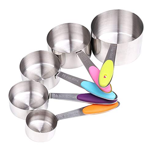 XINGXINRONG Lot de 5 Cuillères doseuses Mesure Tasses avec Poignées Acier Inoxydable Cuillère à Mesure Cuisine Mesure Cup (5 Tasses)