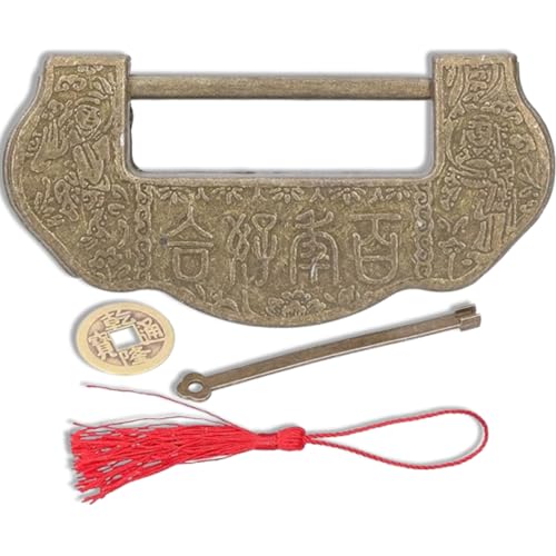 HERCHR Vintage Lock and Key, Antique Locks with Key Antique Brass Lock Decorative Padlock Lock for Small Wooden Box Furniture Cabinets Chest(Bronze)