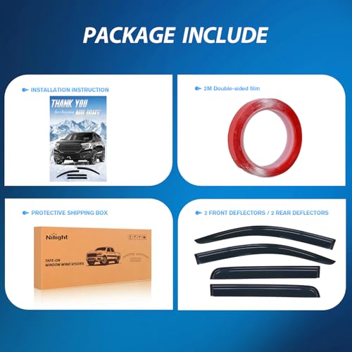 Image of Nilight Tape-On Window Visors for Chevy Colorado GMC Canyon 2023-2026, 4PCS | Fits 2023 2024 2025 2026 Chevy Colorado GMC Canyon Crew Cab, Not for AT4X or ZR2, Smoke Rain Guards for Truck Trips