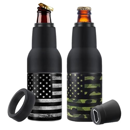 Stepstall 2 Packs Flag Beer Gifts for Men, 4-in-1 Beer Bottle and Can Cooler for 12 Oz. Slim Can, Beer Bottle Insulators Holder Vacuum Stainless Steel