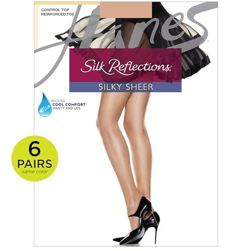 image for Hanes Silk Reflections Control Top Reinforced Toe Silky Sheer Pantyhos