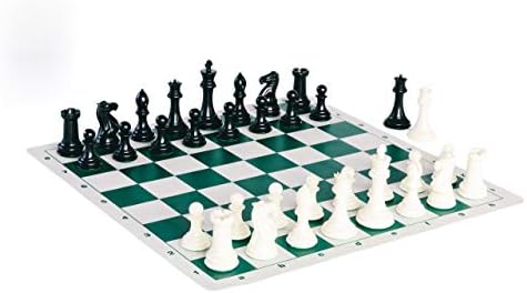 Quadruple Weight Tournament Chess Game Set - Chess Board Game with Staunton Ivory Chess Pieces, Green Silicone Chess Board