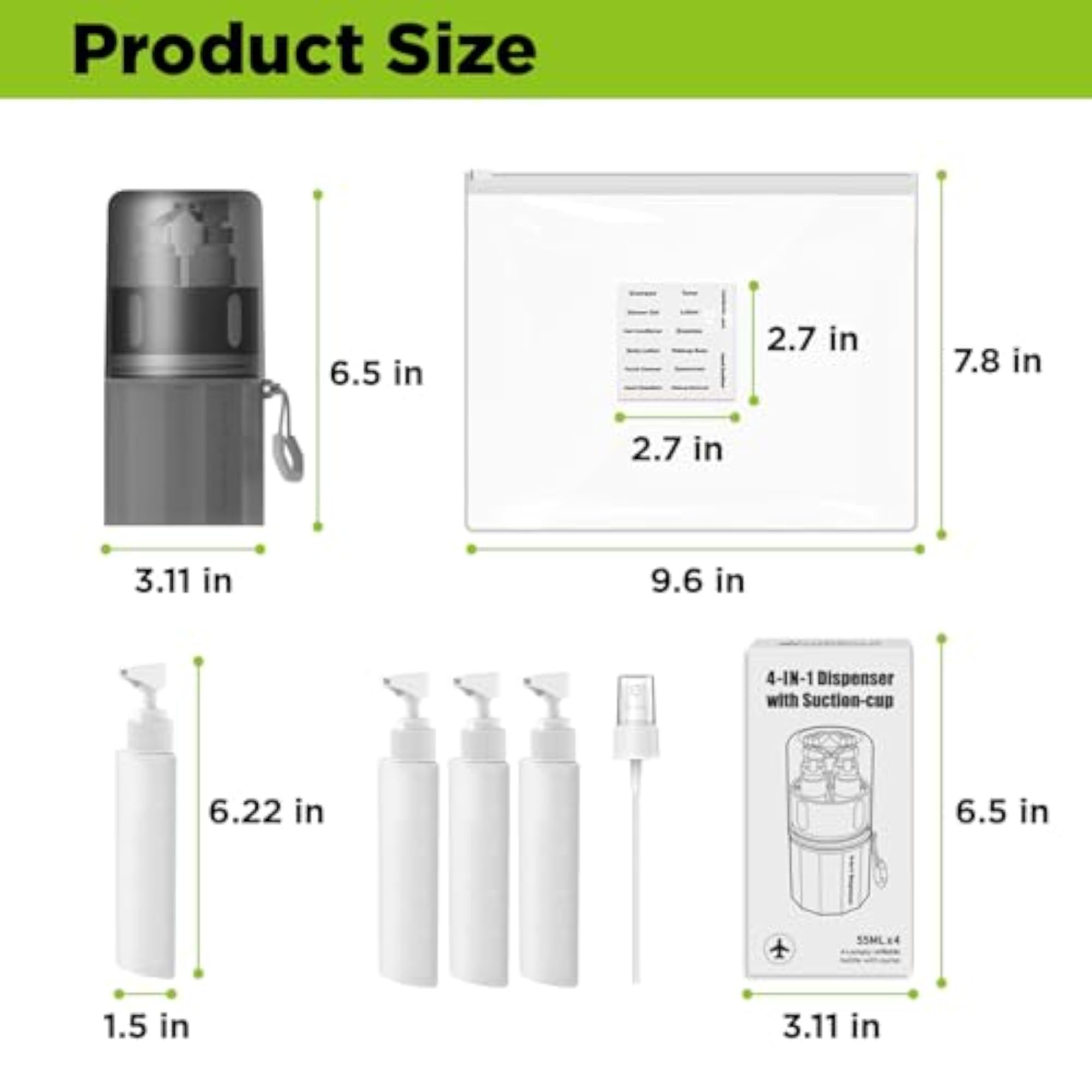 4 in 1 Travel Dispenser Bottle Set