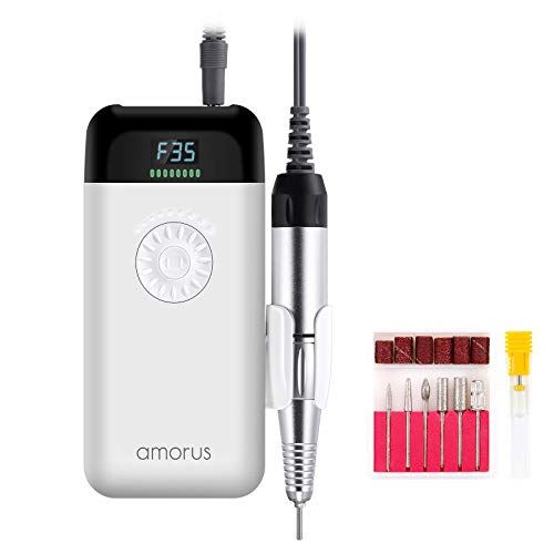 amorus Professional Nail Drill Machine - 35000 rpm Rechargeable Portable Nail Drills with 6 Bits and Sanding Bands, Cordless Electric Nail File Machine for Acrylic Gel Nails Shape Carve Polish