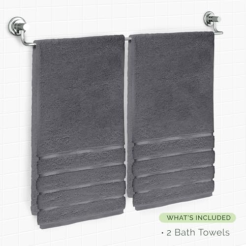 Image of Elegant Comfort 100% Turkish Cotton 4 Lines Viscose Stripe Luxury 2 Pack Bath Towel Set 27 x 54 Inch - Super Soft and Highly Absorbent Premium Hotel Spa Quality Towels for Bathroom Use, Gray