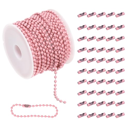 Rustark 51Pcs Pink 5M/16.4 Feet Ball Bead Chain Assortment Kit Ball Chain Necklace with Connectors Clasps Bead Link Chains for Dog Pet Tags DIY Necklace Bracelets Hanging Ornament