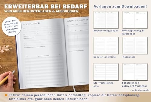 Eine der Guten Lehrerkalender 2026/2027 A4 Softcover – Lehrerplaner Schuljahr 2026 2027 | Leseband, Notenlisten & Klassenlisten | nachhaltig, FSC-Papier, klimaneutral | Blau mit Blumen