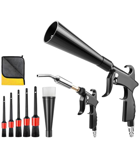 JUSTHERE Detailing Car Cleaning Gun Interior Dryer Air Blow Gun, High Pressure Blower Gun with 5 Pcs Brushes for Auto Carpet Seats Dashboard Console Cleaning