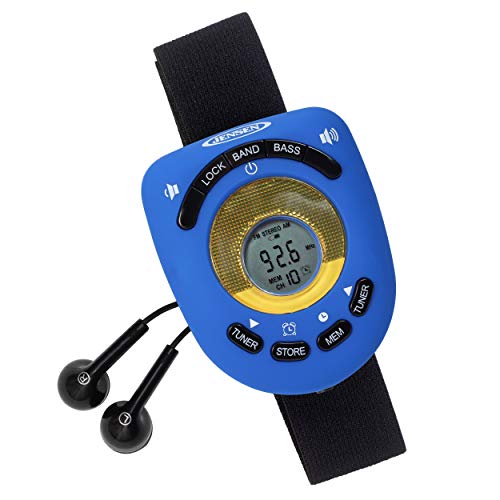Jensen SAB-55BL Blue Limited Edition Sport Armband LCD Display Digital AM/FM Stereo Radio DBBS & Digital Clock Function Built-in Belt Clip & Sport Earbuds Included