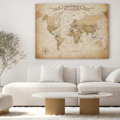 Image of DECORARTS - Oversized Antique Vintage World Map Canvas Wall Art, Extra Large Old World Maps for Wall, Gallery Statement, Hand-Stretched Giclee Print, Handcrafted in USA, 40x30''