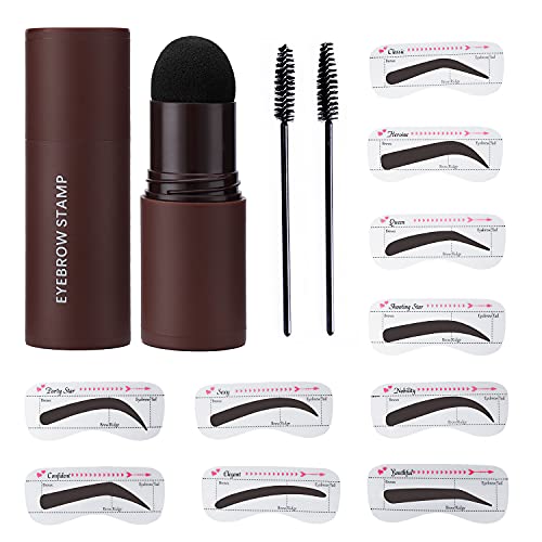 Eyebrow Stamp Kit, Colorfarm Eyebrow Stamp Stencil Kit Perfect for Eyebrow Define with 10 Reusable Eyebrow Stencil and 2 Spiral Eyebrow Brushes for Women Girl (Dark Brown)