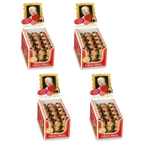 Reber Mozart-Kugeln 4x45er Aufstellkarton Kugeln aus Zartbitter-Schokolade Gefüllt mit Pistazien-Marzipan Mandeln und Haselnuss-Nougat 3 6kg (180 Stück)