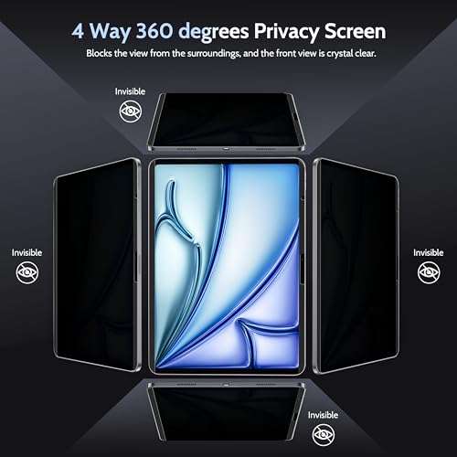 Image of Peslv 4-Way Magnetic Privacy Screen for iPad Air 6th 13 Inch 2024,360 Removable Anti Blue Light Glare Spy Private Filter, High Sensitive Bubble-Free Easy Install Black Security Screen Protector