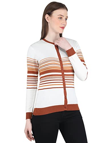 Image of Monte Carlo Womens Lambs Wool Sea Green Solid Round Neck Cardigan | 1220731RN-1427