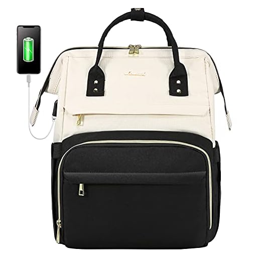LOVEVOOK Laptop Backpack for Women Fashion Business Computer Backpacks Travel Bags Purse Teacher Doctor Nurse Work Backpack with USB Port, Fits 15.6-Inch Laptop Beige-Black