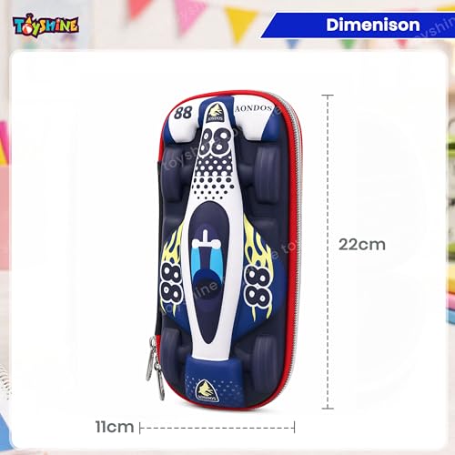 Image of Toyshine 88 Racer Hardtop Pencil Case with Compartments - Kids Large Capacity School Supply Organizer Students Stationery Box - Girls Boys Pen Pouch Dark Blue