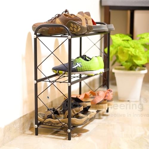D&V Engineering 3-Tier Metal Shoe Rack for Home, Closet, Entryway & Bedroom | Durable Steel Shoe Organizer | Holds 9 Pairs | Easy Assembly Shoe Rack Stand | Size: 67 x 20.5 x 58 cm