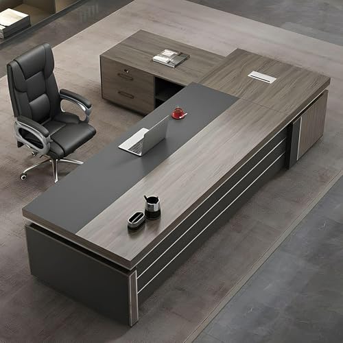 Scrivania direzionale moderna a L, scrivania direzionale a L per ufficio senza sedia, tavolo da lavoro direzionale, scrivania per computer in legno pregiato con cassetti e spazio di archiviazione (mob