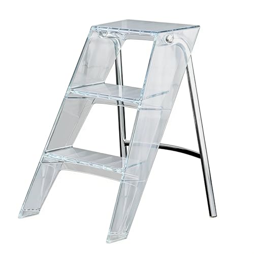 Transparent Acrylic 3-Step Folding Step Stool 220 lbs Weight Capacity Sleek Collapsible Step Ladder with Compact Design Portable for Home Kitchen Bathroom and Closet