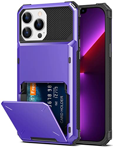 Titacute For Iphone 13 Pro Max Case Wallet 5 Credit Card Holder Flip Cover Design Id Slot Back Pocket Dual Layer Anti-Scratch Hard Shell Armor Protective Bumper For Iphone 13 Pro Max 6.7 Inch Purple #TOP4