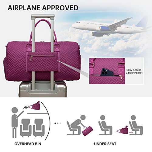 Image of Duffle Bag for Travel, Weekender Bag with Shoe Compartment, Carry On Overnight Bag for Women with Toiletry Bag, Gym Bag with Wet Pocket, Hospital Bags for Labor and Delivery Beige, Purplish Red, 23.4