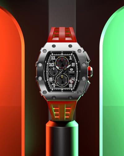 Image of TSAR BOMBA Men's Luxury Quartz Watch, Luminous Dial 5ATM Water Resistance Silicone Strap Men's Wristwatch Ideal Gift for Men
