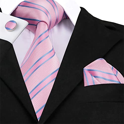 Set de corbata rosa para hombre con gemelos