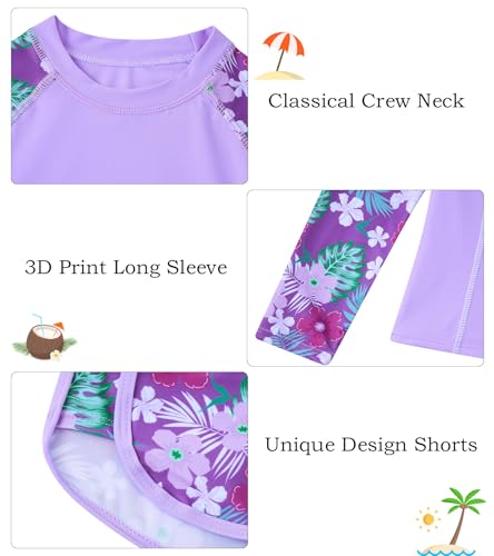 Image of Vogseek Girls Rash Guard Swimsuits 2 Piece Bathing Suit UPF 50+ Summer Swimwear Size 7-12T