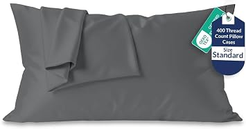 Royale Linens 400 Thread Count 100% American Grown Cotton Standard Pillowcase Set - Luxury Sateen Standard Pillow case - 20"x26" Inch - Soft & Smooth Set of 2 Grey Pillowcases - Std, Spanish Slate