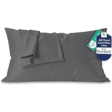 Royale Linens 400 Thread Count 100% American Grown Cotton Standard Pillowcase Set - Luxury Sateen Standard Pillow case - 20"x26" Inch - Soft & Smooth Set of 2 Grey Pillowcases - Std, Spanish Slate