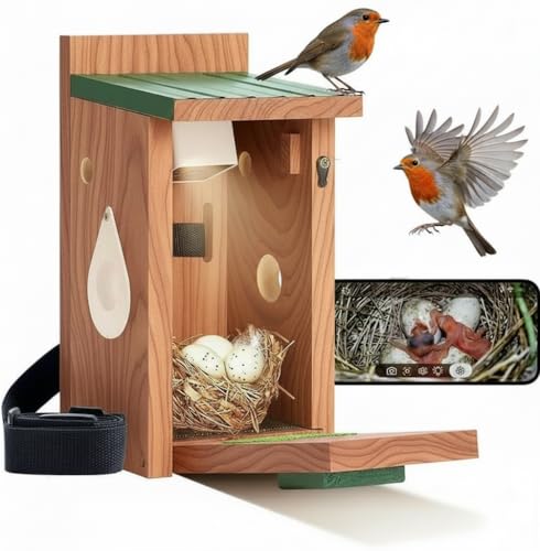 CEDAR ALPHA Bluebird Bird House with Camera,Metal Roof,1080P Birdhouse for Outside with Night Vision, Birdhouse with Camera APP Control, 2.4G WiFi App to Observe Bird Activities