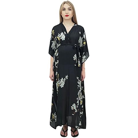 Bimba Black Floral Print Maternity Kaftan Dress Cover