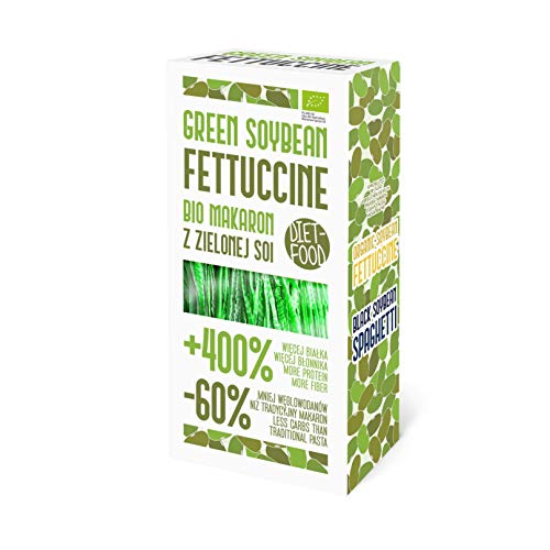 DIET-FOOD Bio Low Carb Nudeln SojaBohnen Protein Nudeln Green Soybean Fettuccine mit Vitamine B Folsäure Vitamin E Glutenfrei und Sehr Proteinreich 200 g
