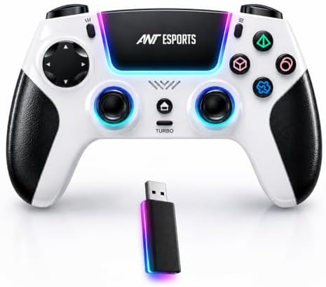 Ant Esports SUPERNOVA Tri-Mode Enhanced Wireless Gamepad, Bluetooth & 2.4G Dongle, Hall Joysticks &Triggers, Touchpad, RGB, No Stick Drift, No Dead Zone -For Windows PC, Android, Steam, iOS, PS4_White