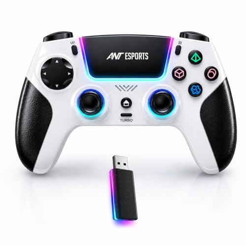 Ant Esports SUPERNOVA Tri-Mode Wireless Gaming Controller, Bluetooth & 2.4G USB Gamepad with Hall Effect Joysticks & Triggers, RGB, Touchpad, for Windows PC, Android, Steam, iOS, PS4, White