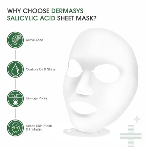 Image of 1% Salicylic Acid Sheet Mask for Reducing Acne, Enlarged Pores & Fine Lines with Zinc PCA, Witch Hazel & Hyaluronic Acid | Face Mask for Clear, Smooth & Refined Skin (Pack of 1, 25ml)
