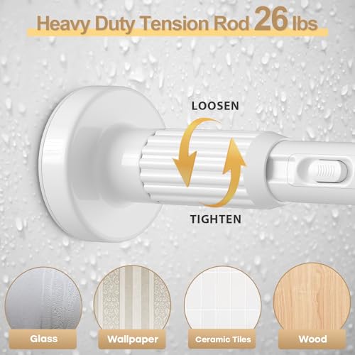 Image of White Tension Curtain Rod 41-126In(4-10Ft), Extra Long Outdoor Curtain Rod No Drilling for Window or Bathroom Patio, Adjustable Heavy Duty Shower Rod,Rod Diameter 1.26In (2Pack)